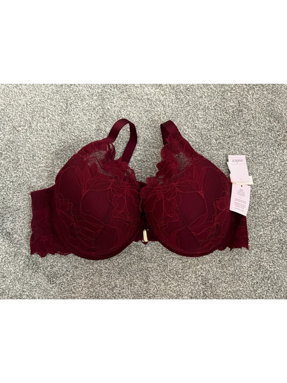 Auden Lace Push-Up Plunge Bra Front Closure Floral Berry Red Underwire 44D